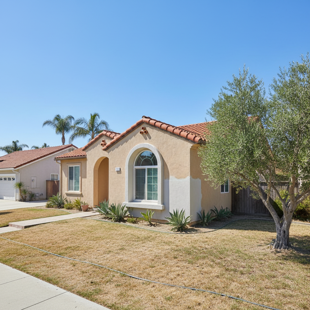Completed stucco repair work at a residential property in Downey, CA