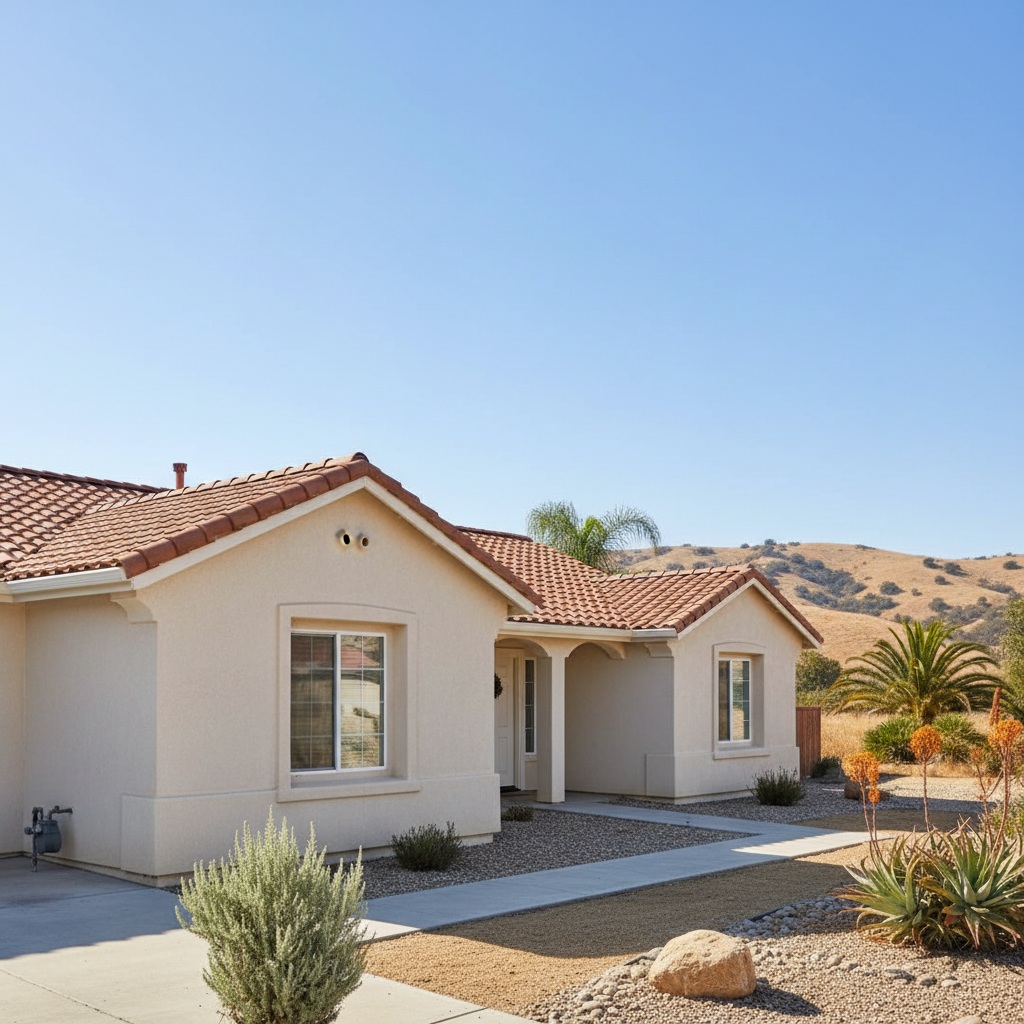 Completed stucco removal work at a residential property in Fontana, CA