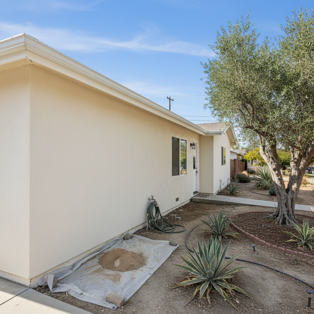 Completed stucco removal work at a residential property in Fontana, CA