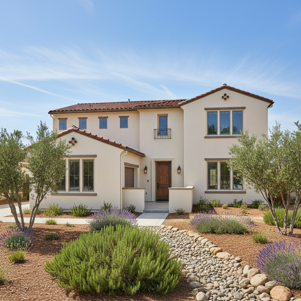 Completed stucco painting work at a residential property in Fullerton, CA