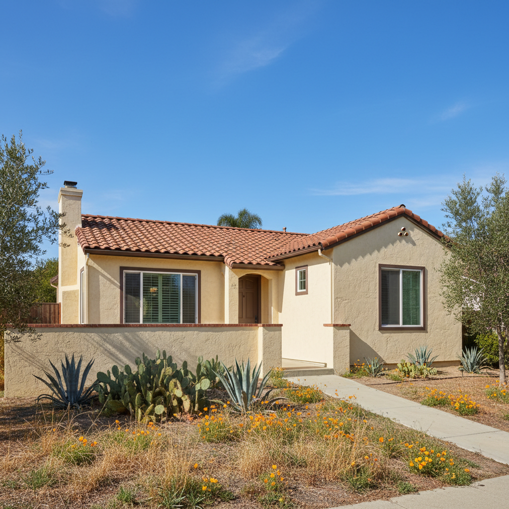 Completed stucco painting work at a residential property in Fullerton, CA