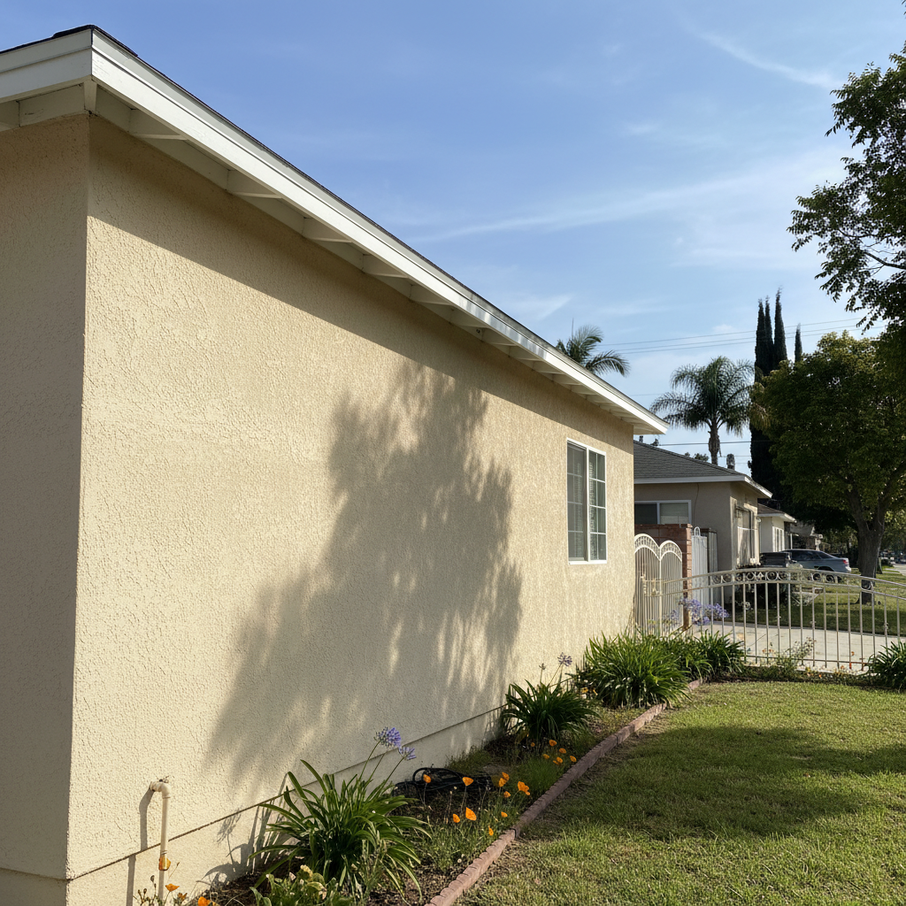 Completed residential stucco work at a residential property in Garden Grove, CA
