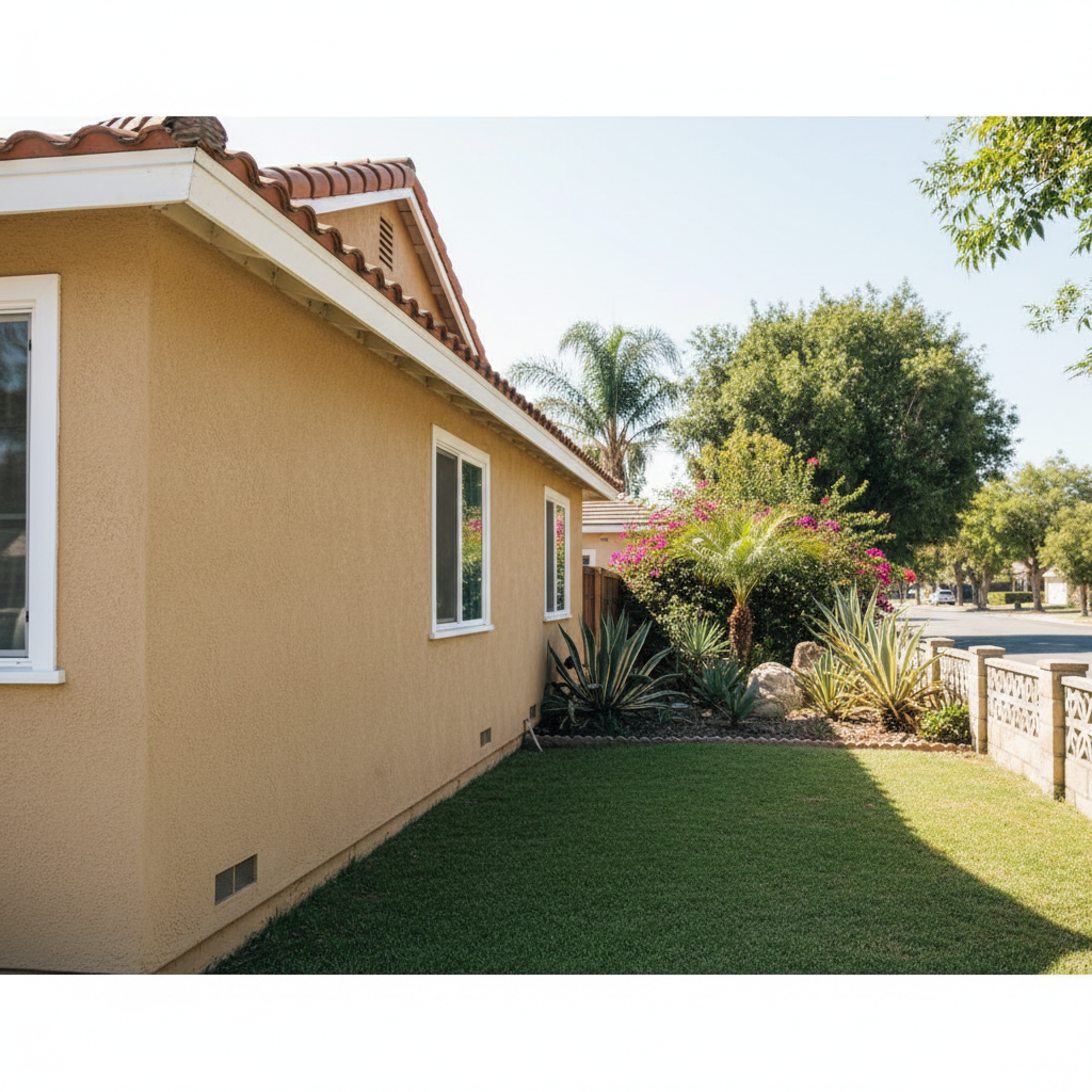 Completed residential stucco work at a residential property in Garden Grove, CA