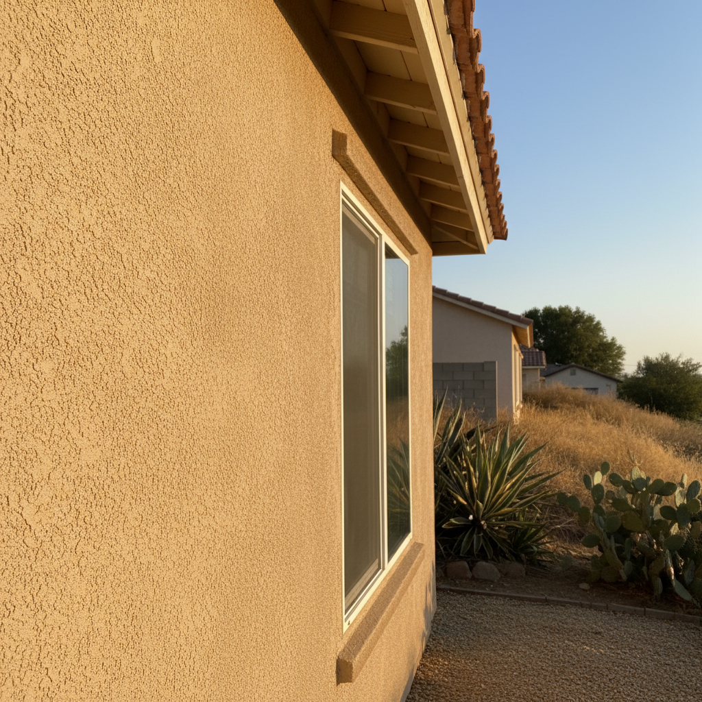 Completed stucco replacement work at a residential property in Fontana, CA