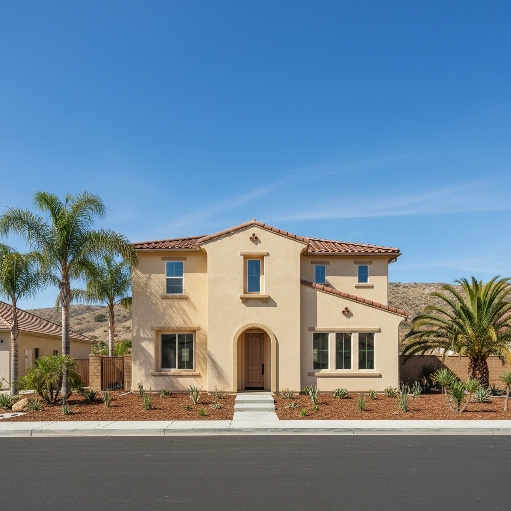 Completed stucco installation work at a residential property in Fontana, CA