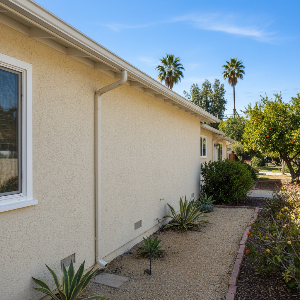 Completed stucco repair work at a residential property in Garden Grove, CA