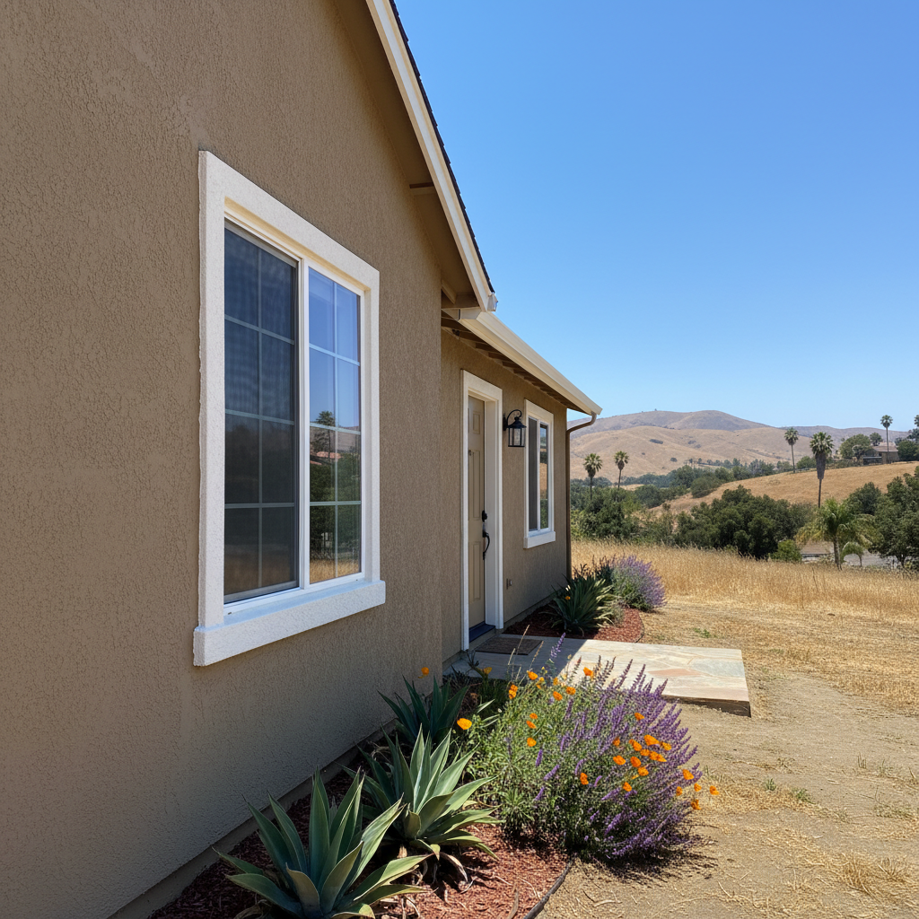 Completed stucco painting work at a residential property in Riverside, CA