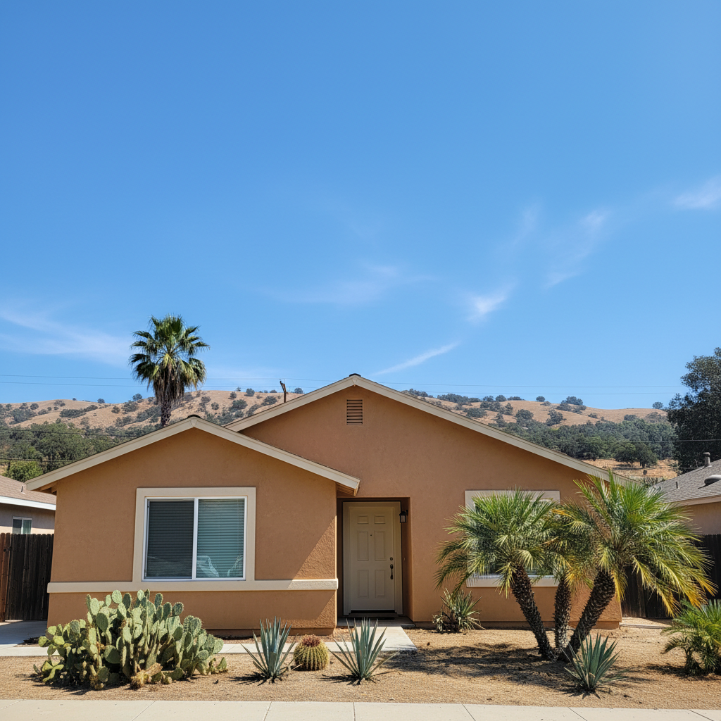 Completed stucco painting work at a residential property in Riverside, CA