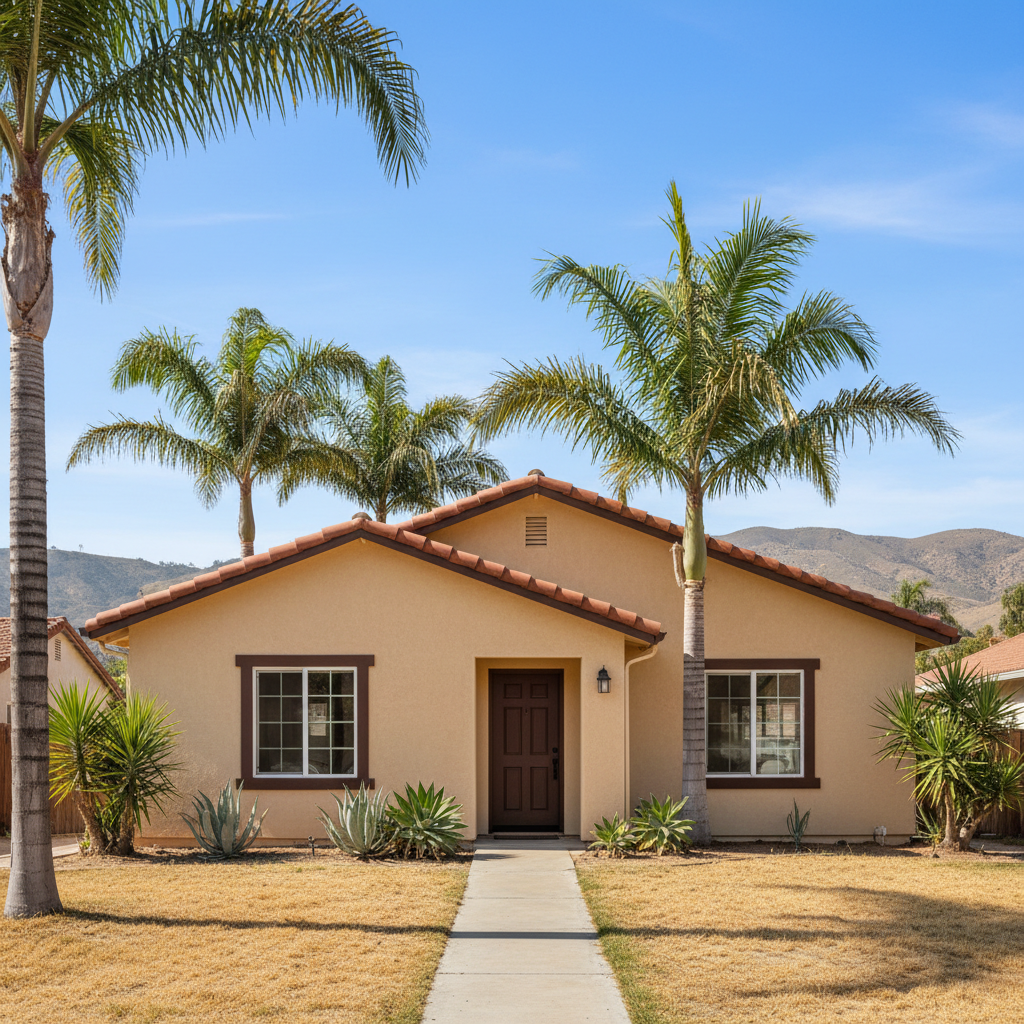Completed stucco painting work at a residential property in Riverside, CA
