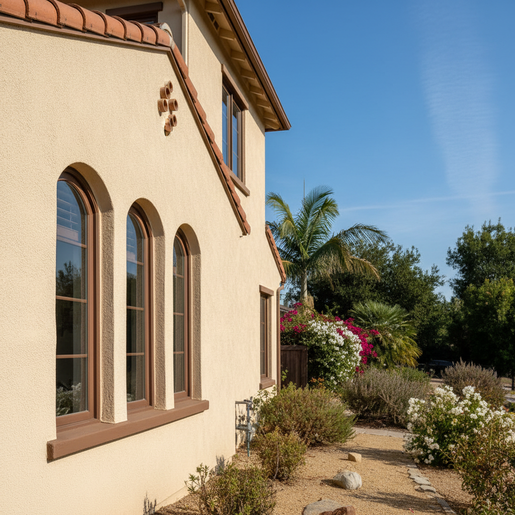 Completed residential stucco work at a residential property in Long Beach, CA