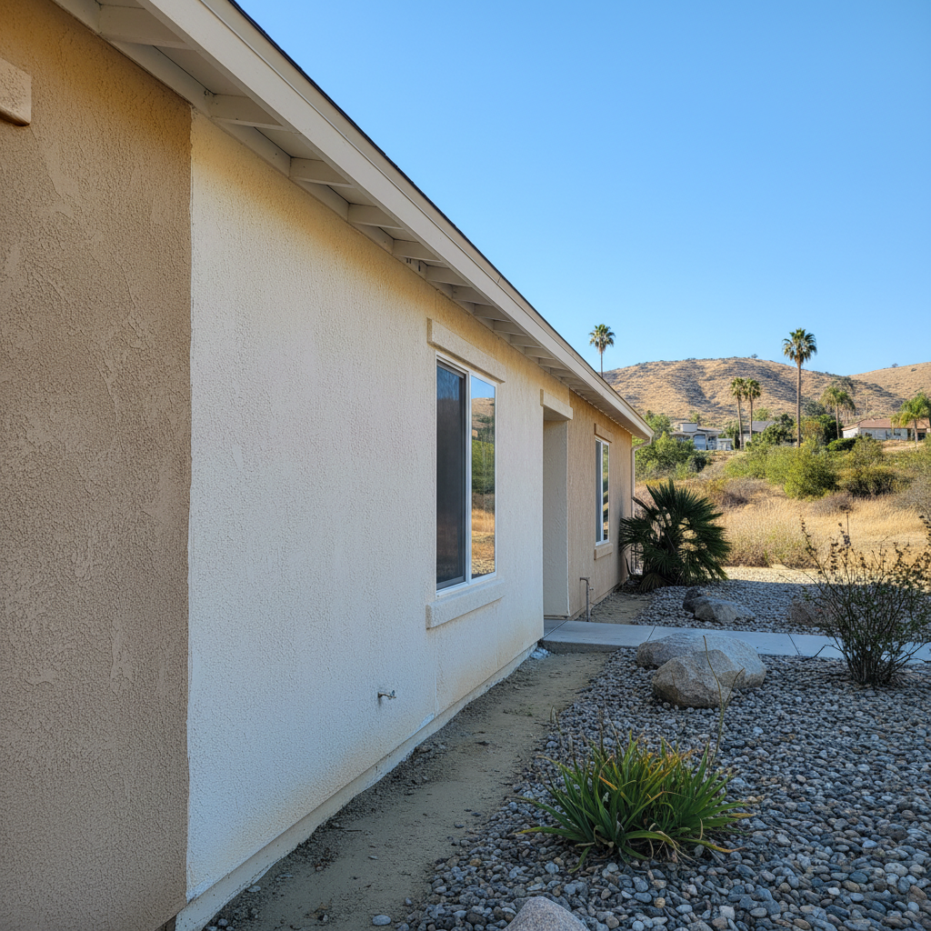 Completed stucco repair work at a residential property in Riverside, CA