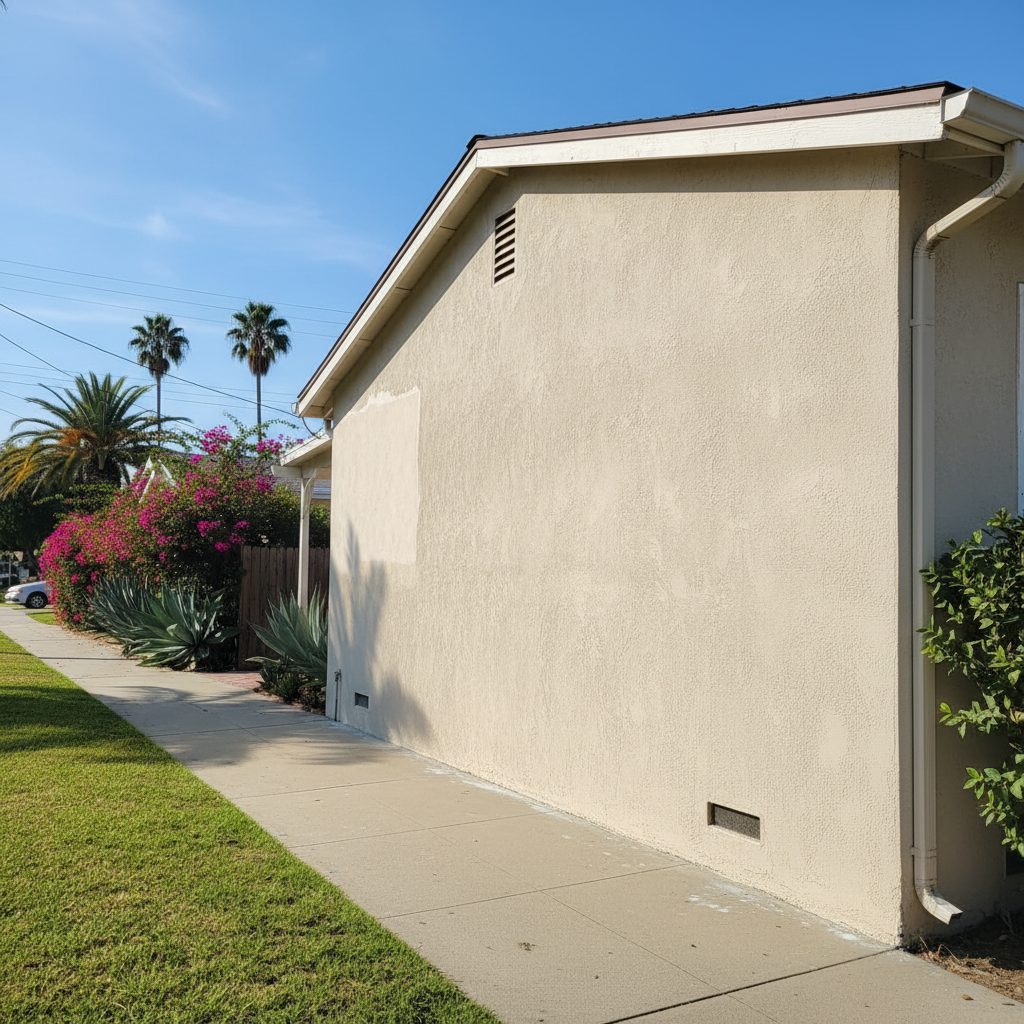 Completed stucco repair work at a residential property in Long Beach, CA