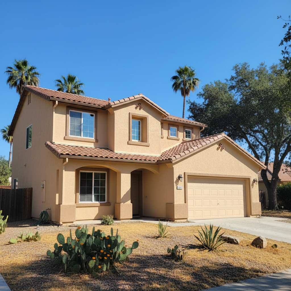 Completed residential stucco work at a residential property in Visalia, CA