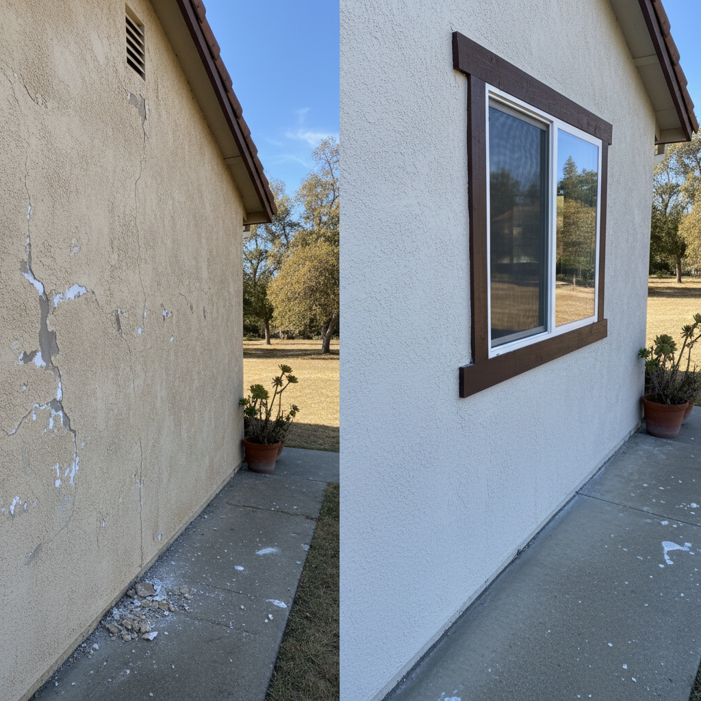 Completed stucco replacement work at a residential property in San Mateo, CA