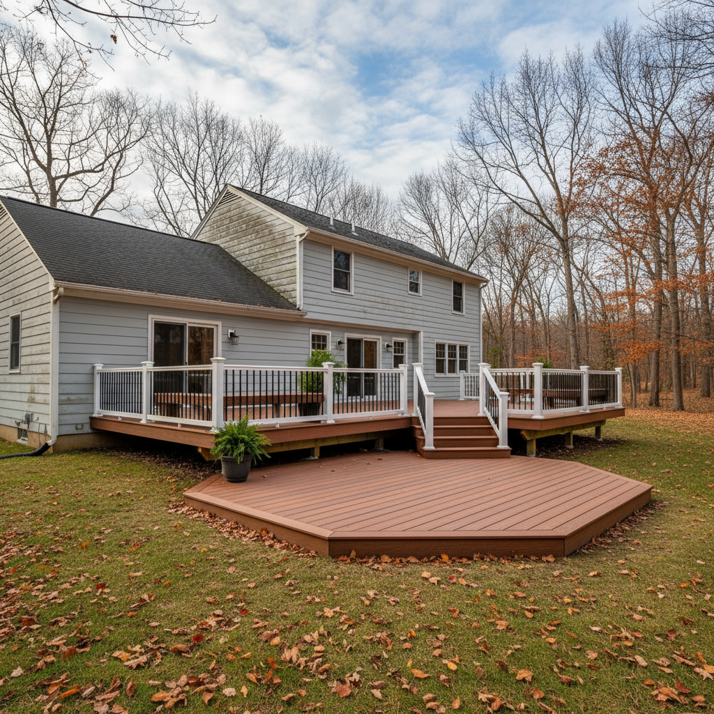 Completed trex decks work at a residential property in Bristol, CT