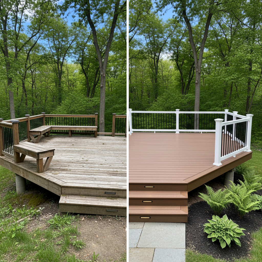 Completed composite decks work at a residential property in Bristol, CT