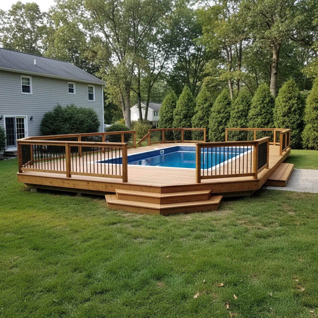 Completed pool decks work at a residential property in Bristol, CT