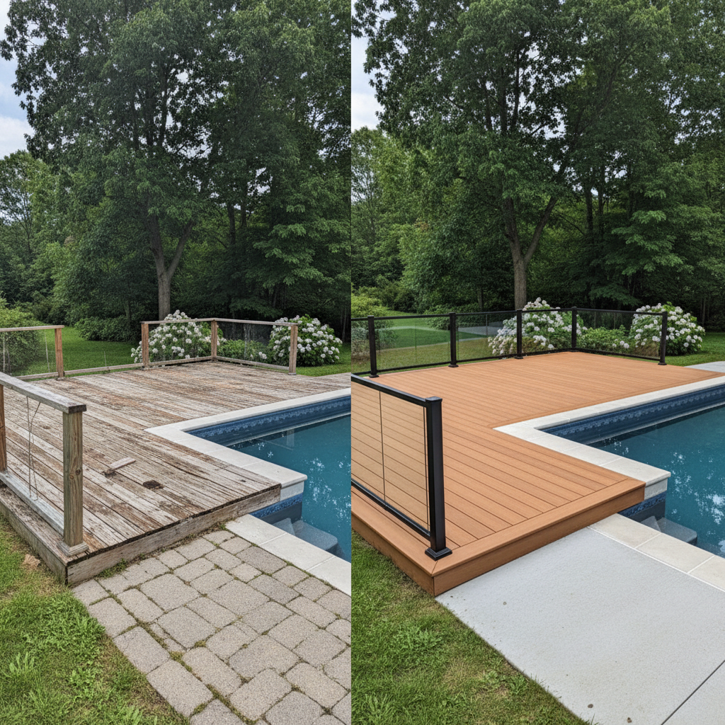Completed pool decks work at a residential property in Bristol, CT