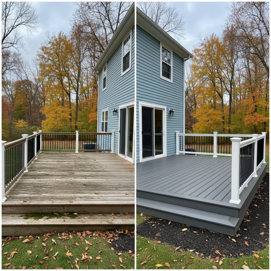 Completed composite decks work at a residential property in Bristol, CT