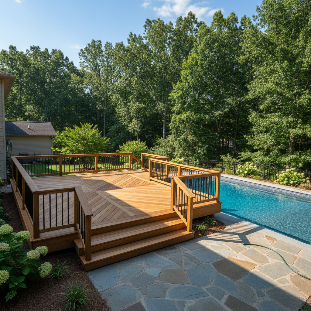 Completed pool decks work at a residential property in Knoxville, TN