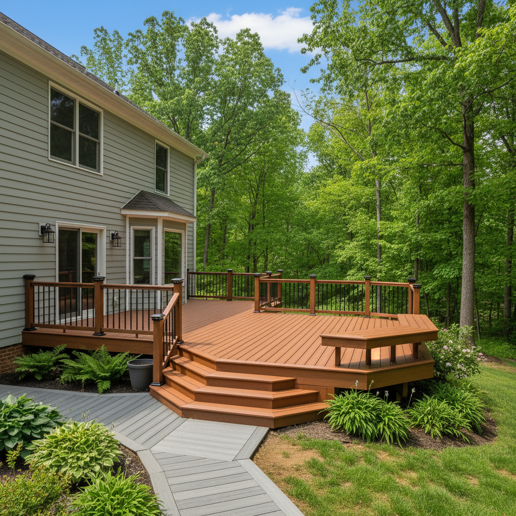 Completed trex decks work at a residential property in Knoxville, TN