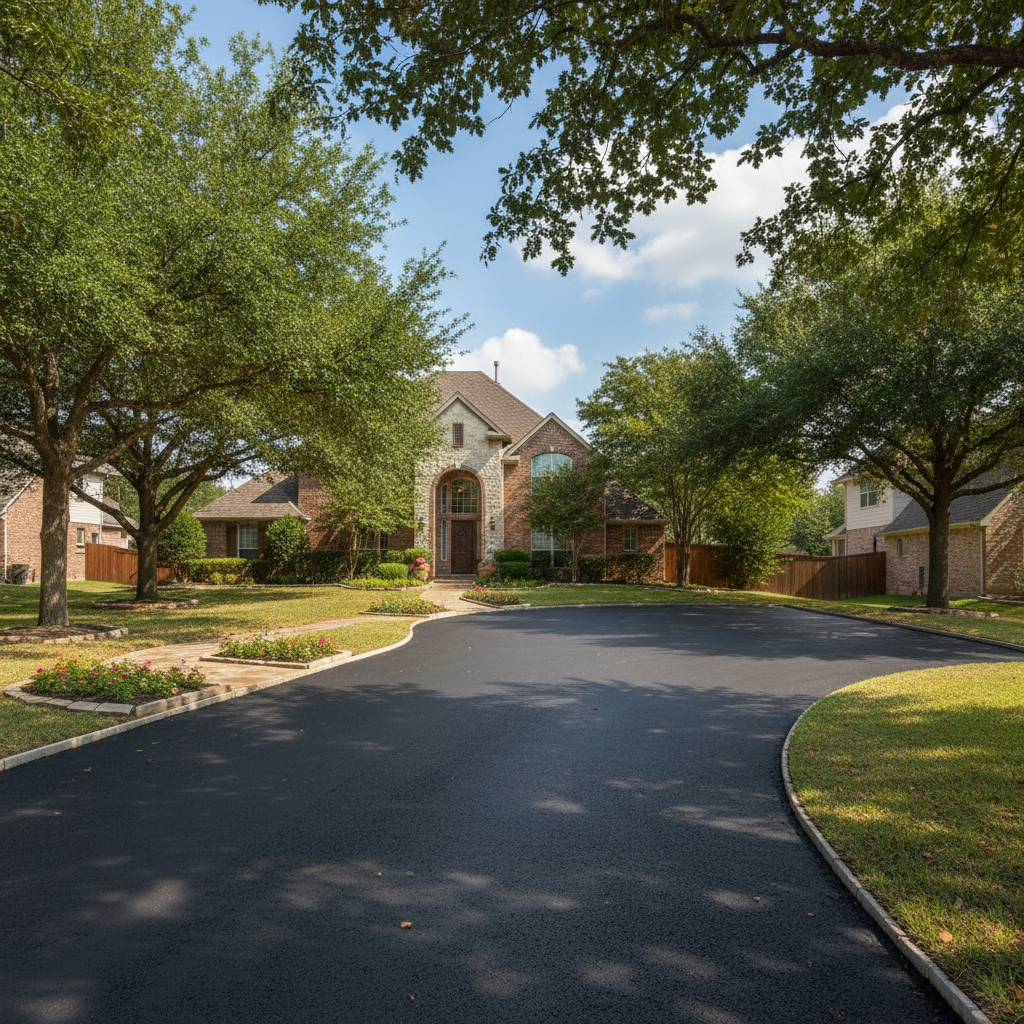 Completed parking lot paving work at a residential property in Irving, TX
