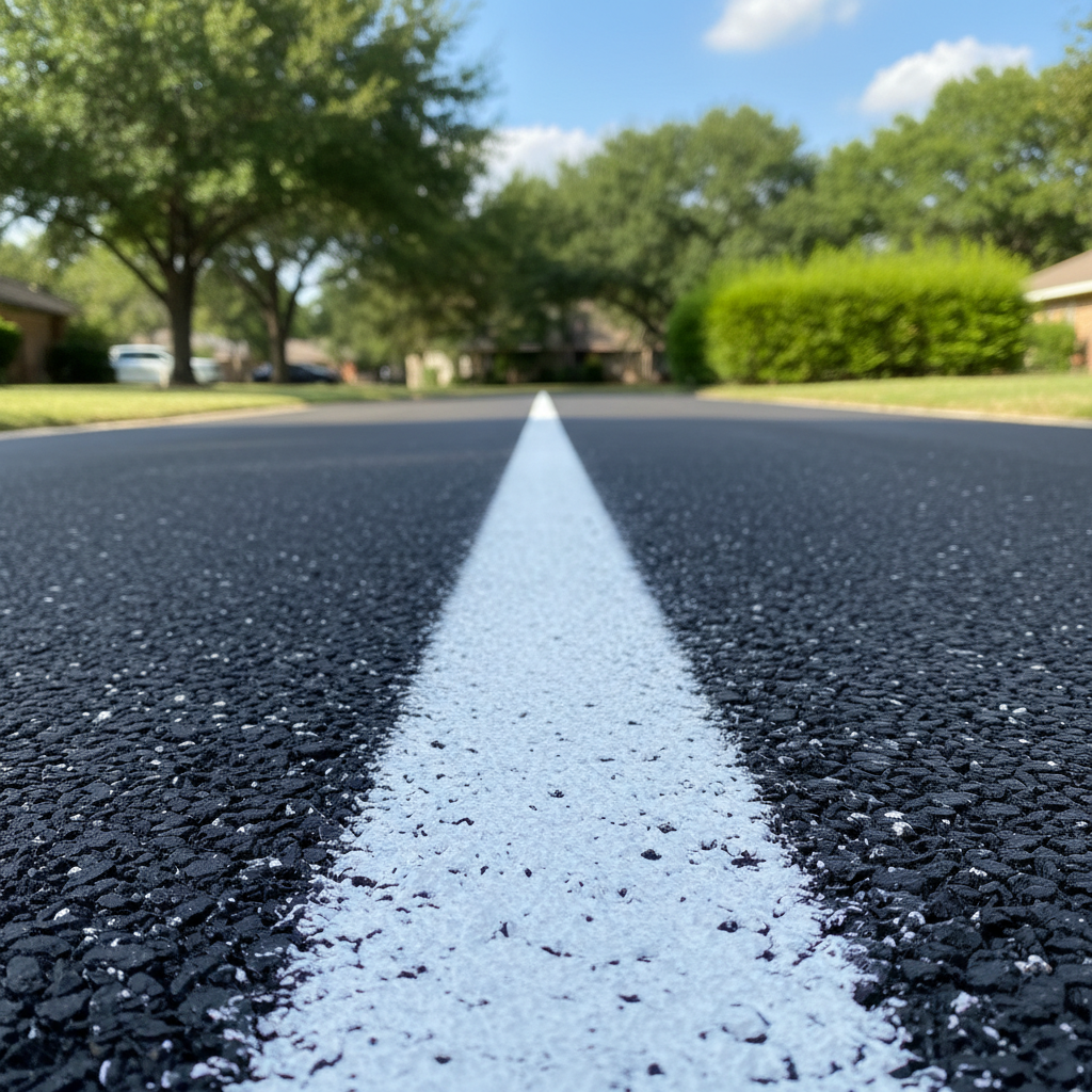 Completed asphalt striping work at a residential property in Irving, TX