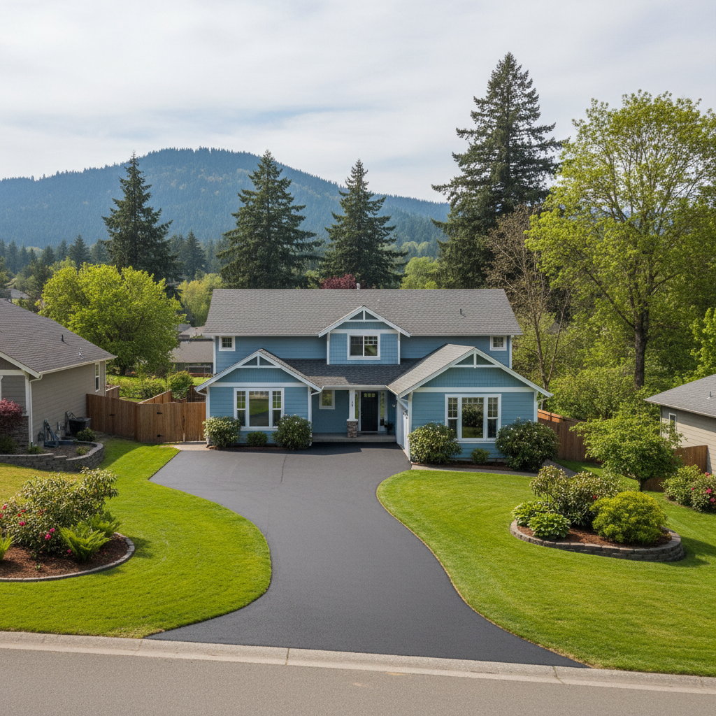 Completed asphalt paving work at a residential property in Eagle Point, OR