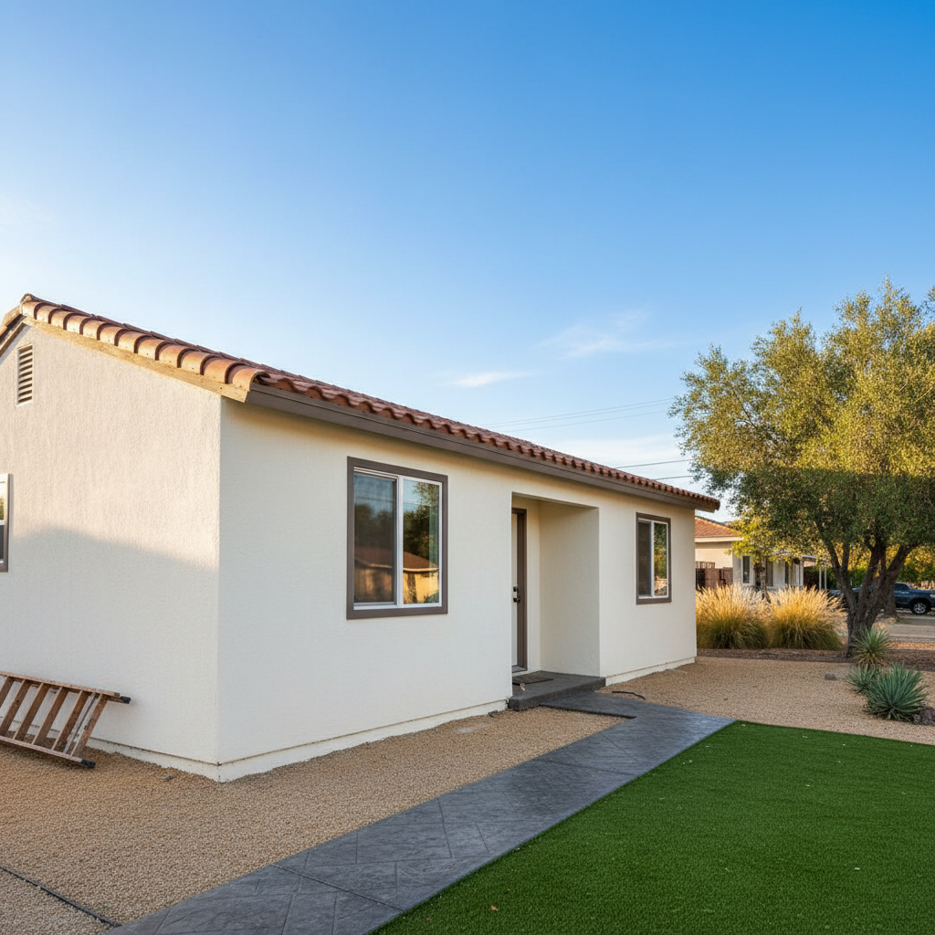 Completed stucco installation work at a residential property in Clovis, CA