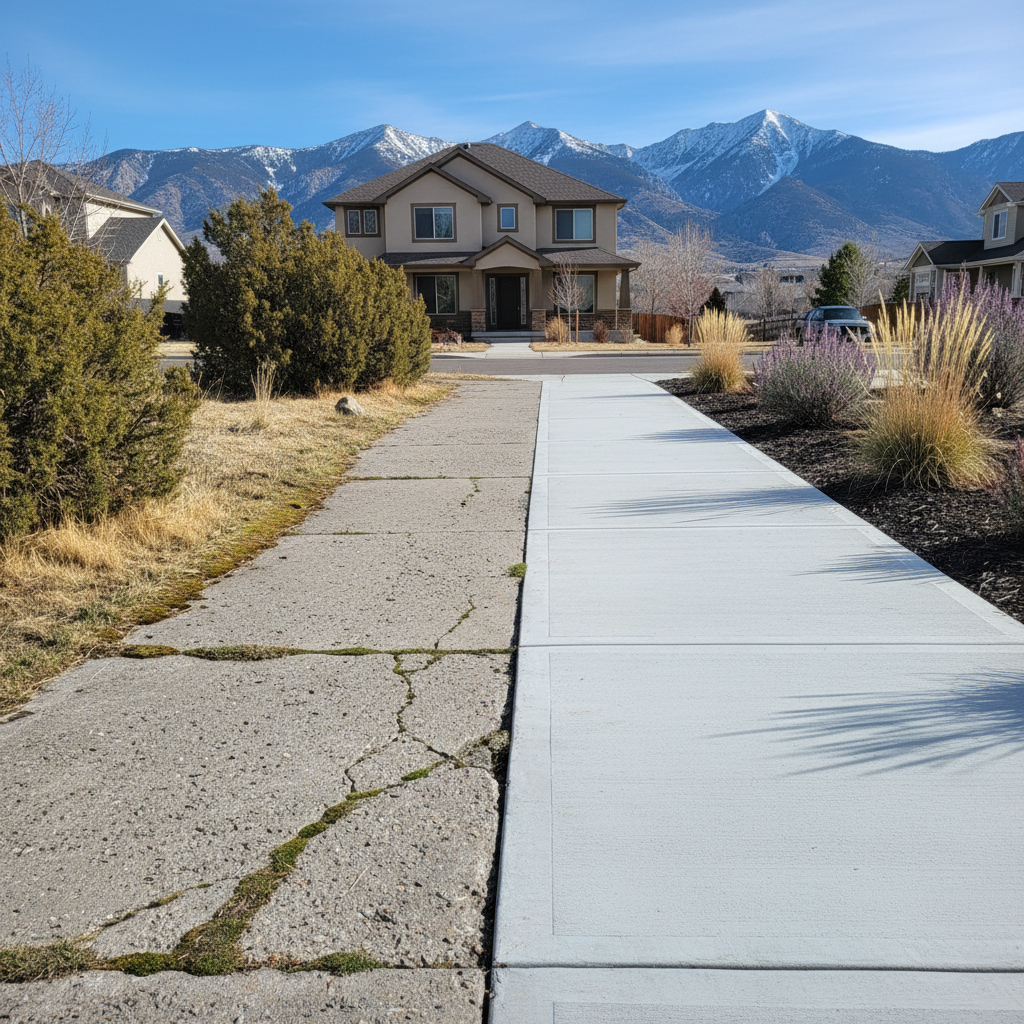 Completed concrete sidewalks work at a residential property in Salt Lake City, UT