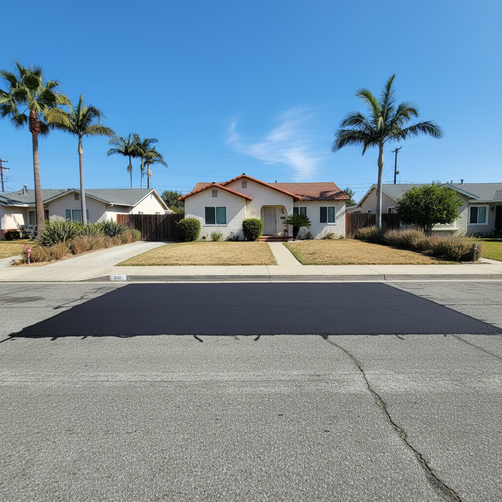 Completed asphalt patching work at a residential property in Long Beach, CA