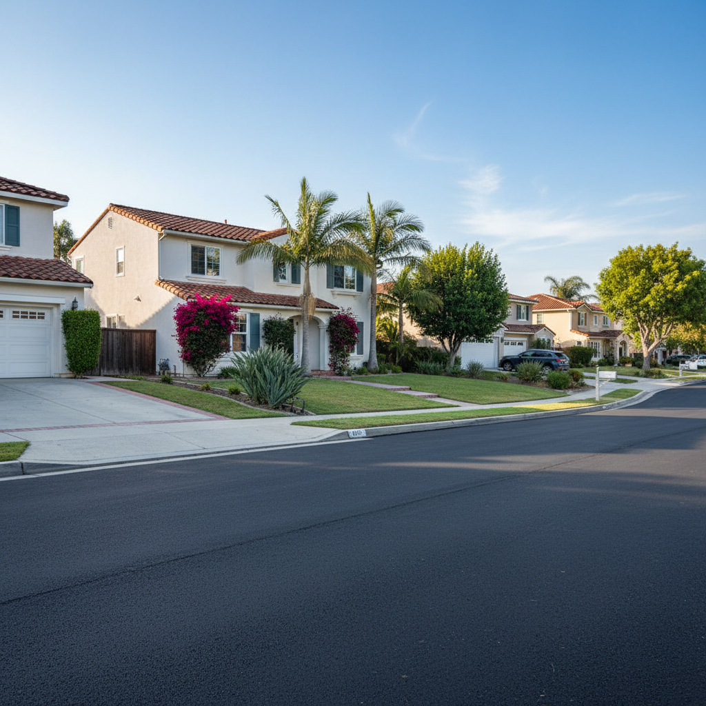 Completed asphalt patching work at a residential property in Long Beach, CA