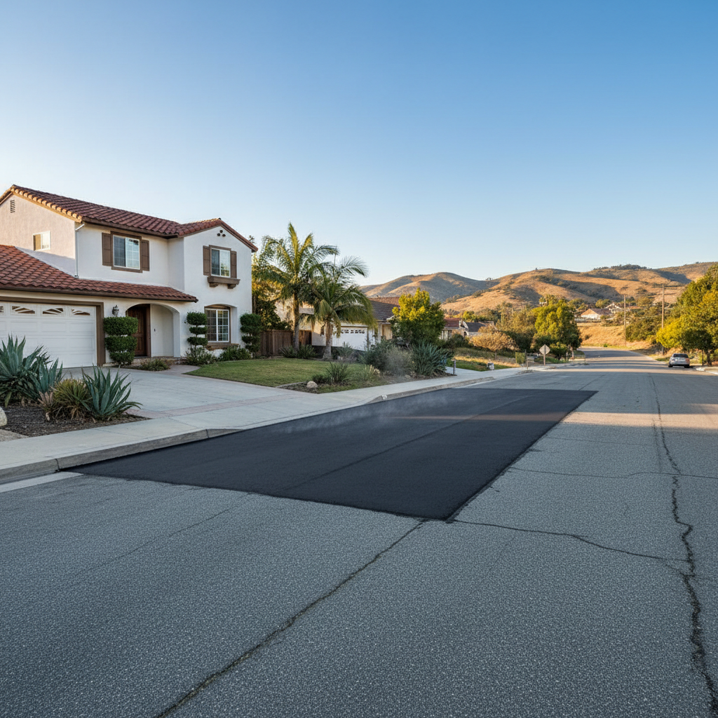 Completed asphalt patching work at a residential property in Long Beach, CA