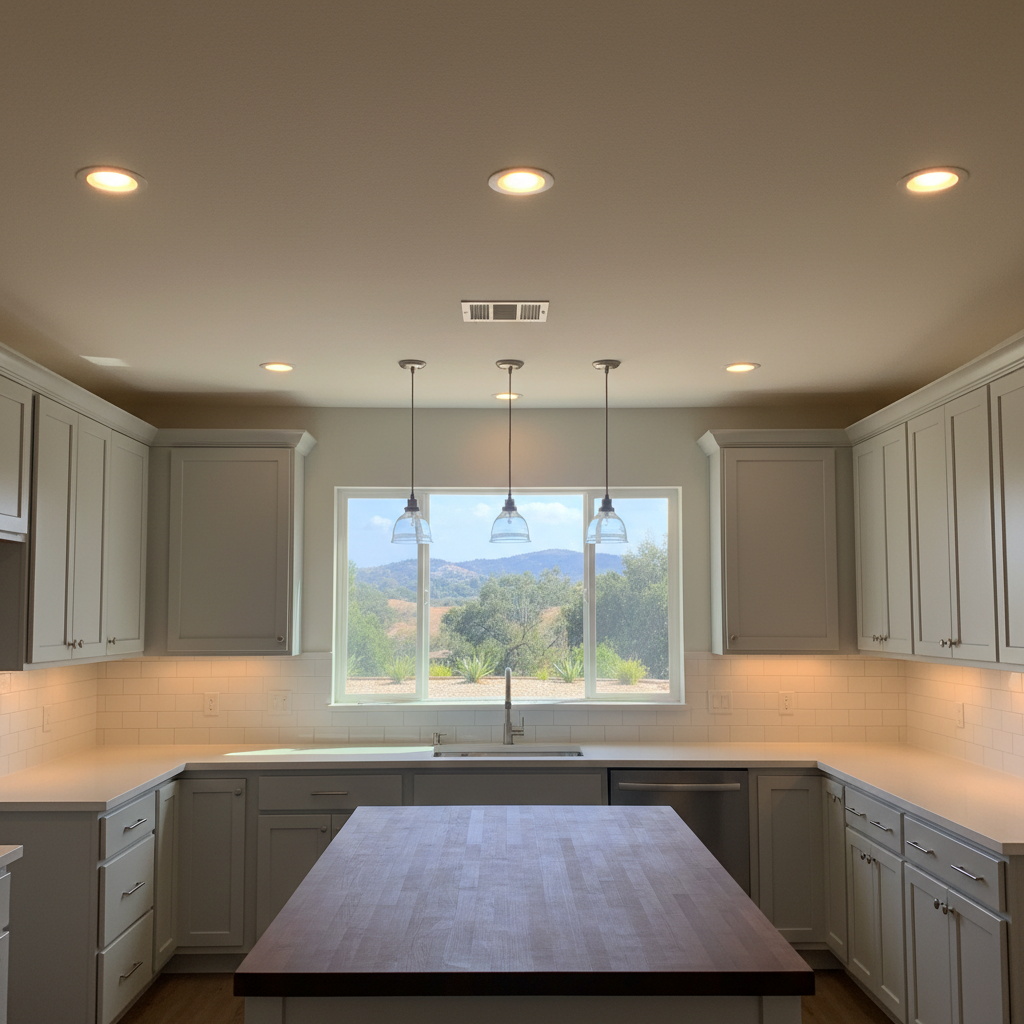 Completed kitchen lighting work at a residential property in Pomona, CA