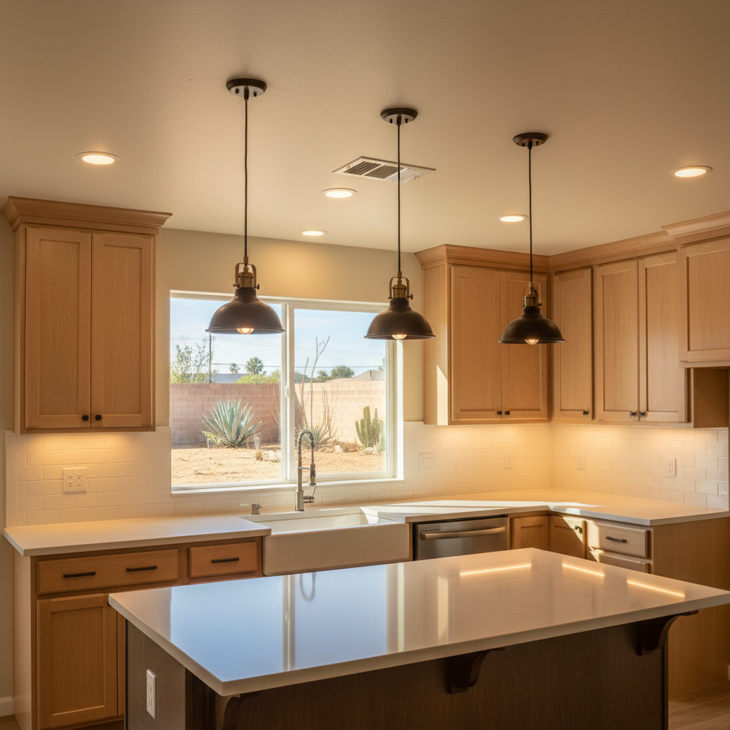Completed kitchen lighting work at a residential property in Pomona, CA