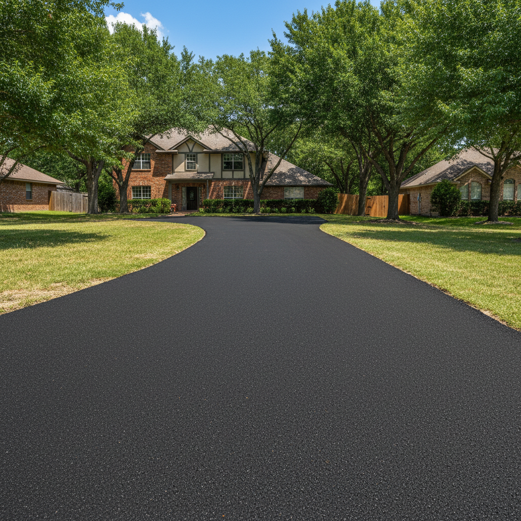 Completed driveway paving work at a residential property in New Deal, TX