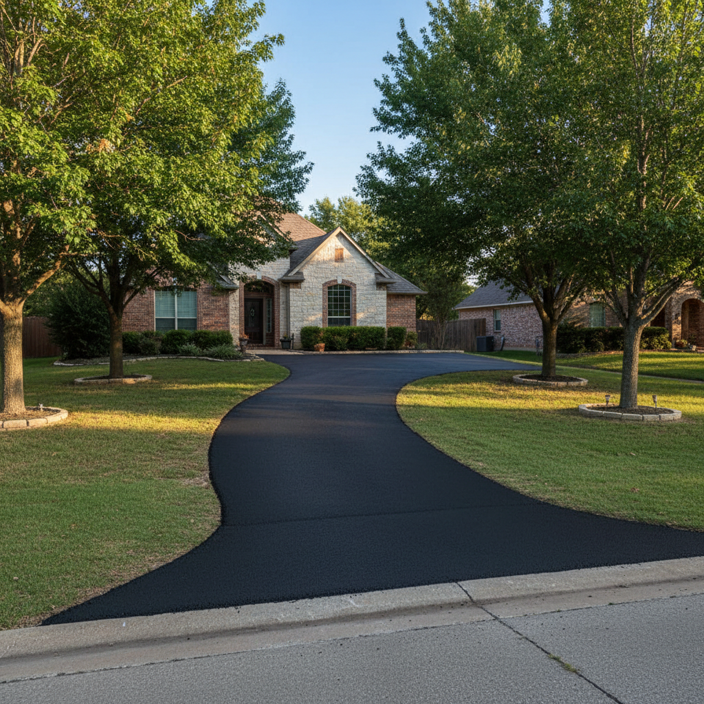 Completed driveway paving work at a residential property in New Deal, TX