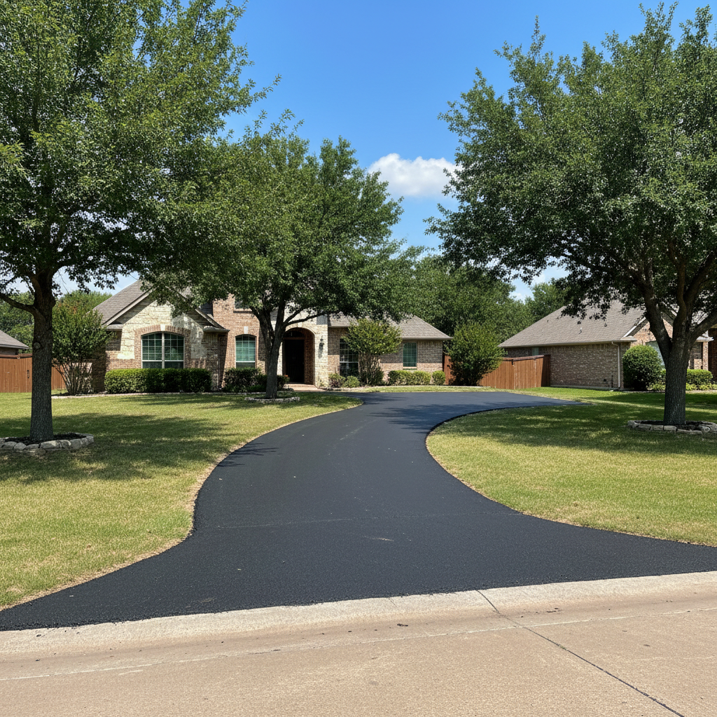 Completed driveway paving work at a residential property in New Deal, TX