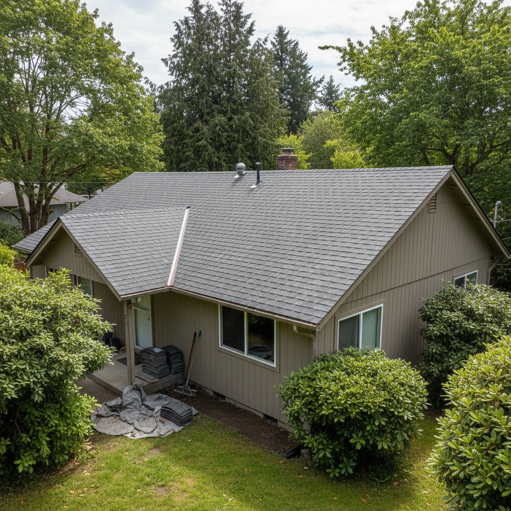 Completed roof installation work at a residential property in Shoreline, WA