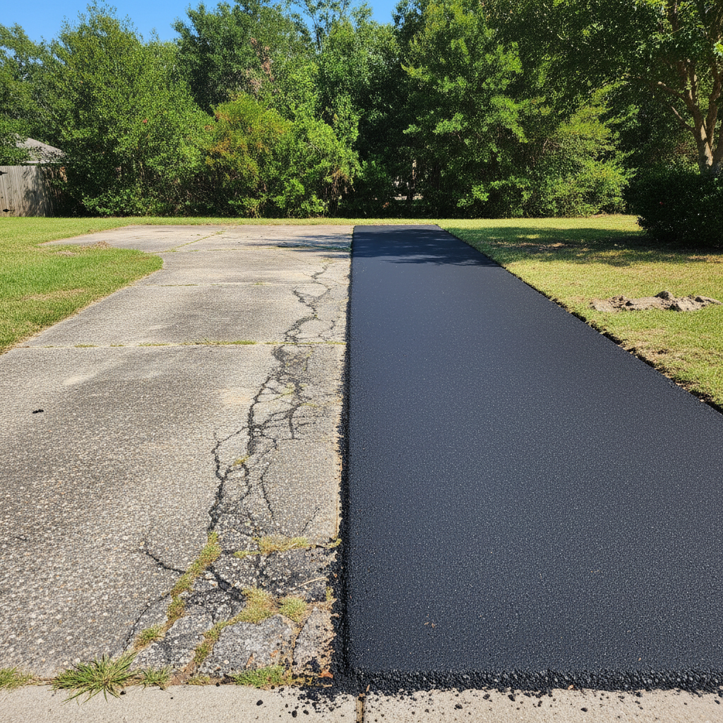 Completed asphalt paving work at a residential property in Humble, TX