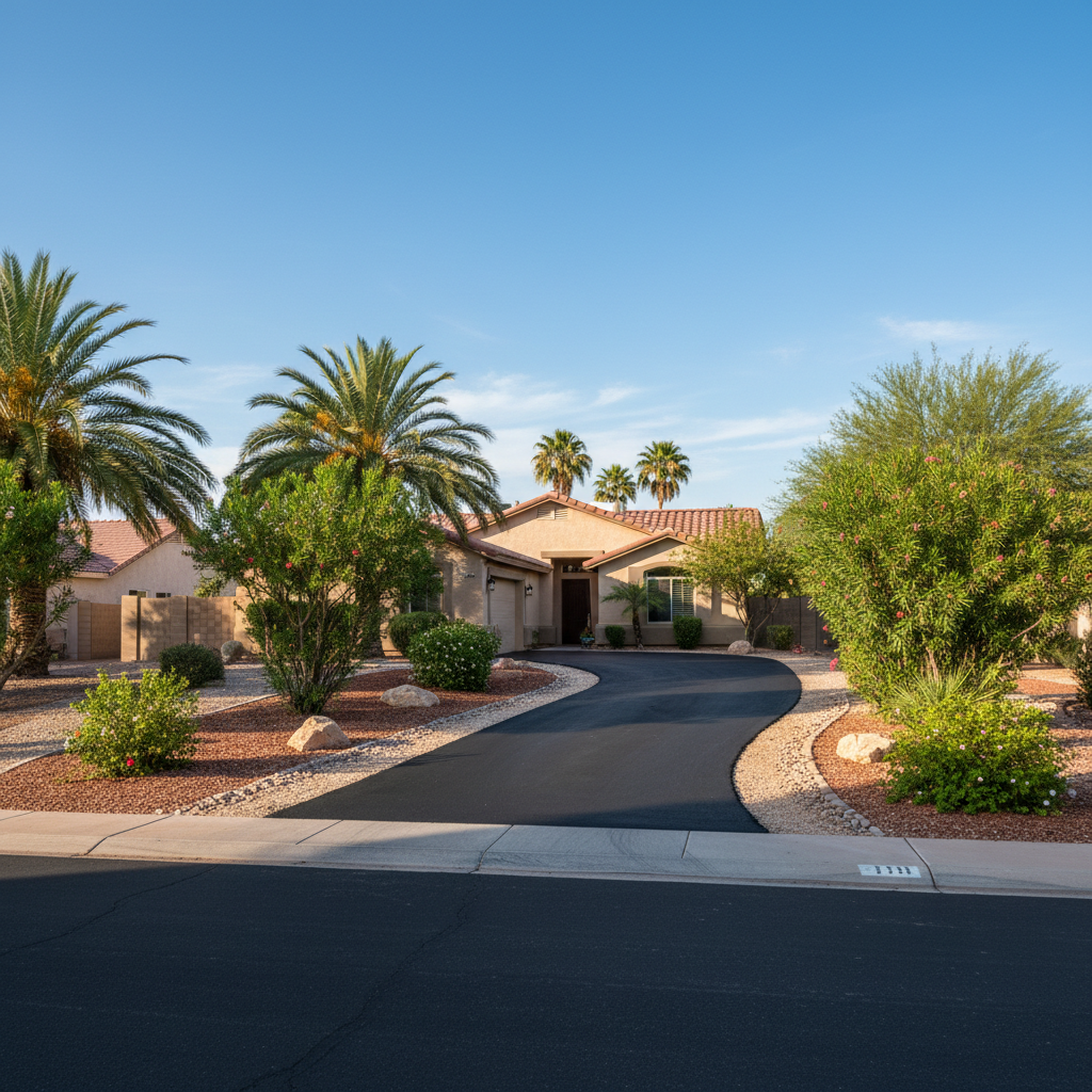 Completed asphalt paving work at a residential property in Phoenix, AZ