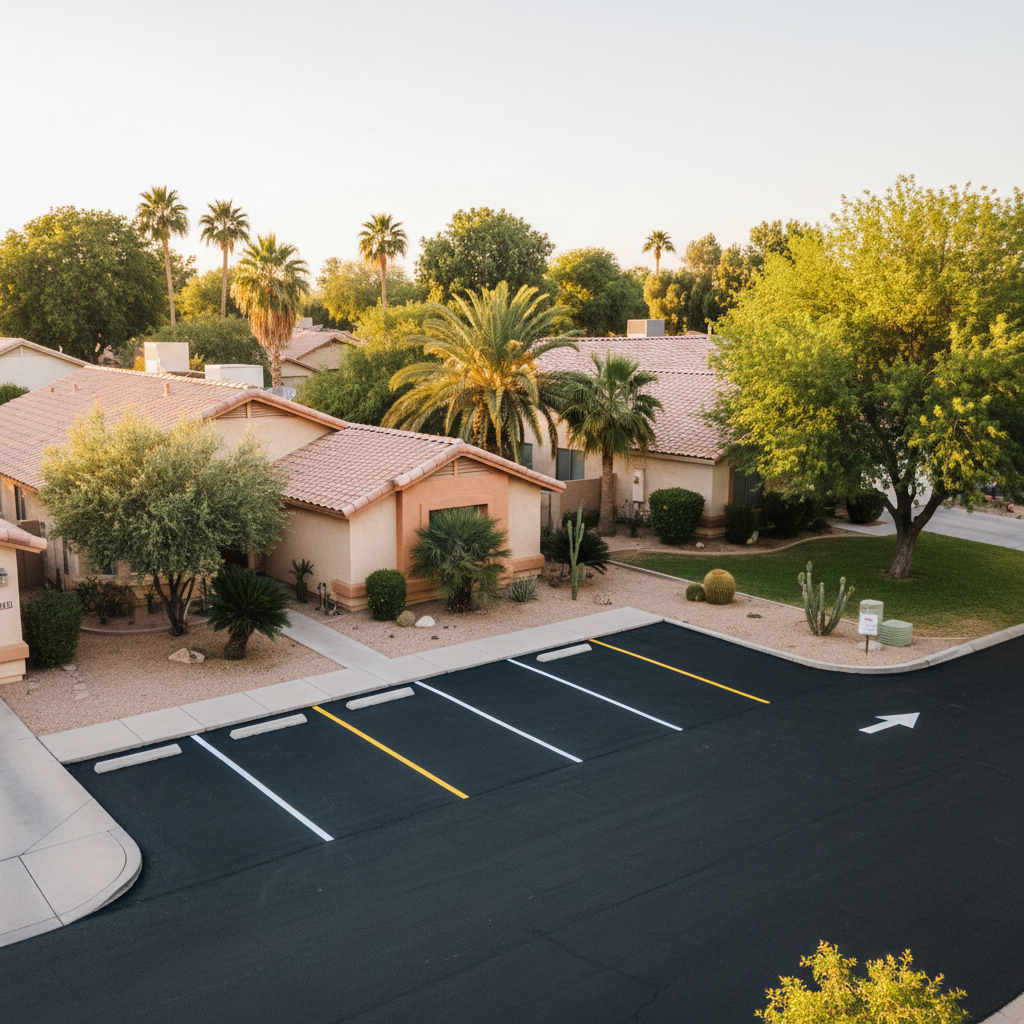 Completed asphalt striping work at a residential property in Phoenix, AZ