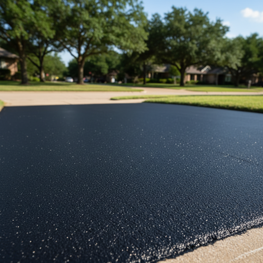 Completed asphalt sealcoating work at a residential property in Dallas, TX
