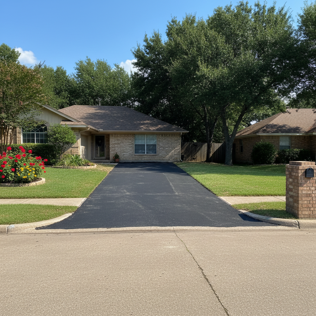 Completed asphalt repair work at a residential property in Dallas, TX
