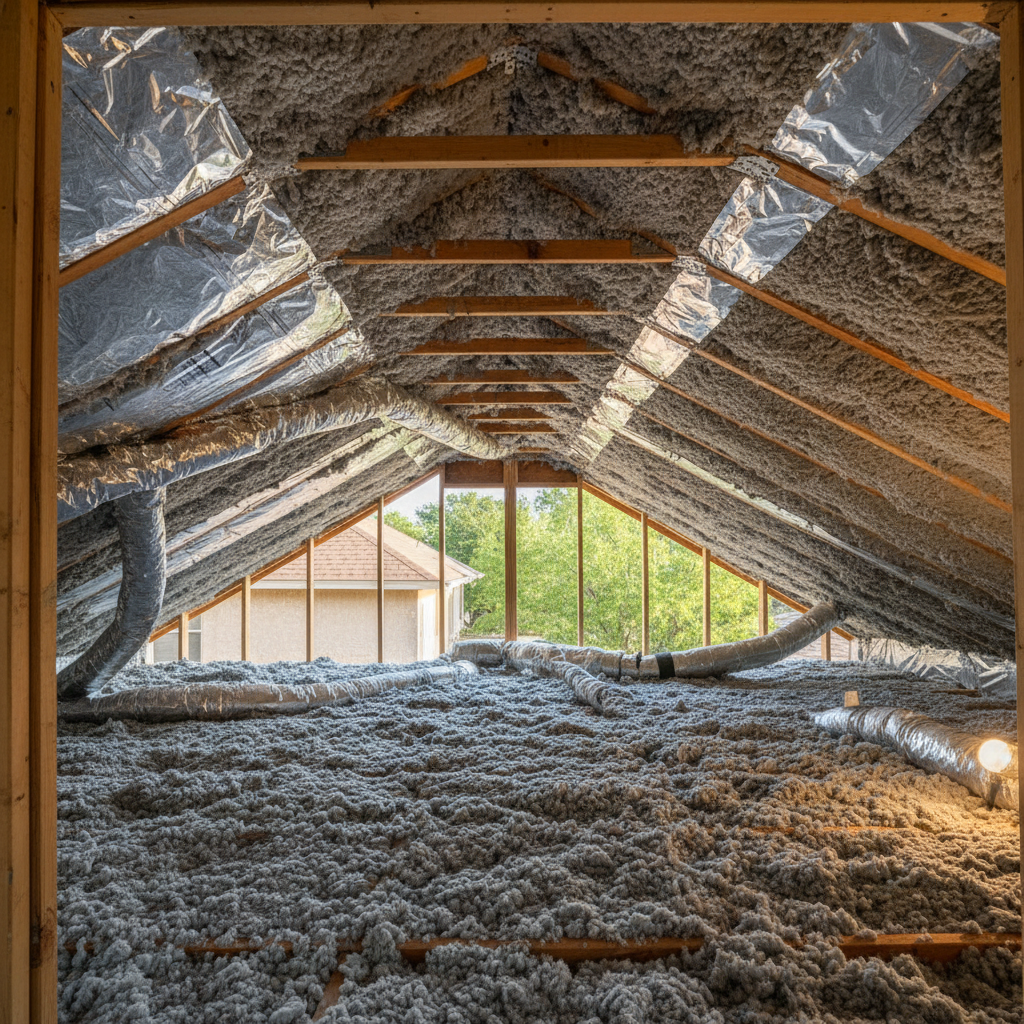Completed attic insulation work at a residential property in Schertz, TX