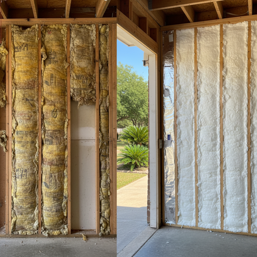 Completed garage insulation work at a residential property in Seguin, TX