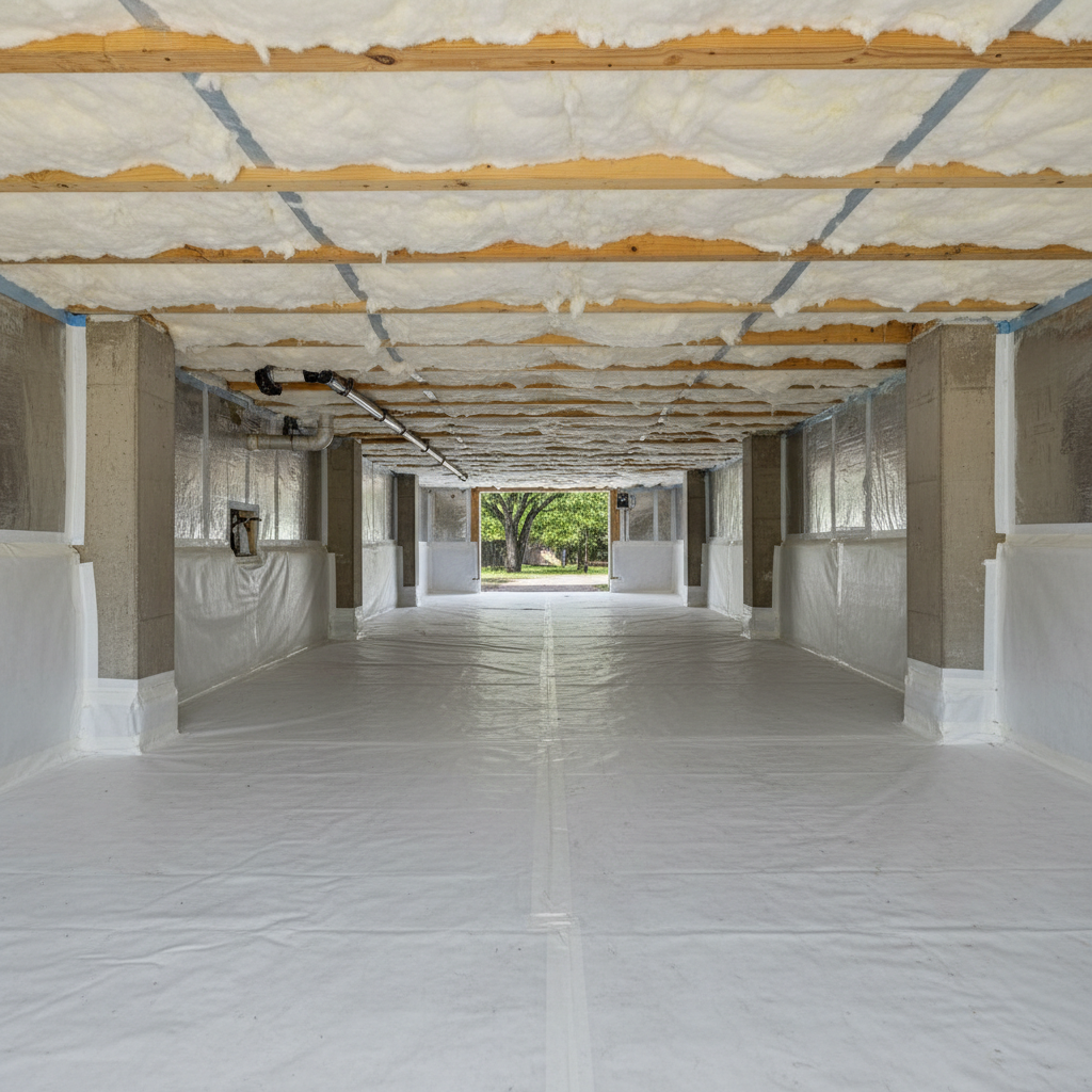 Completed crawl space insulation work at a residential property in Pflugerville, TX