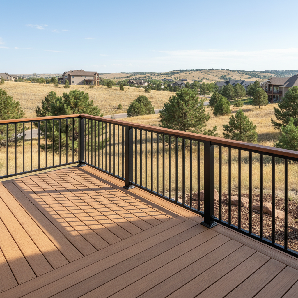 Completed deck railing installation work at a residential property in Highlands Ranch, CO