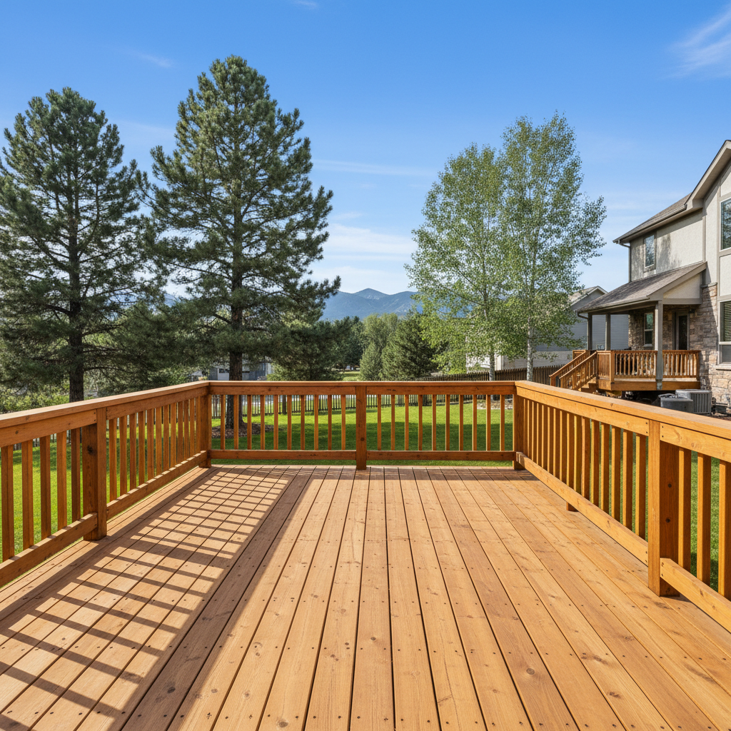 Completed deck construction work at a residential property in Lakewood, CO