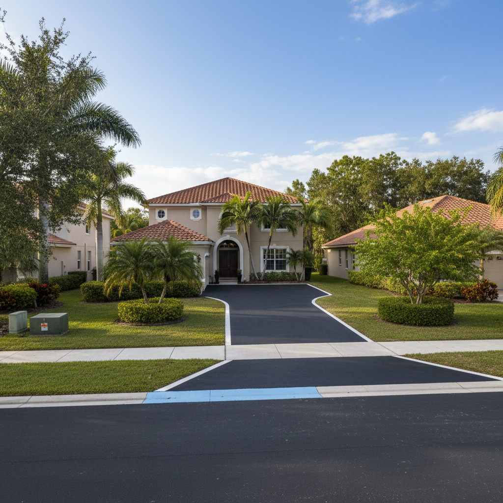 Completed asphalt striping work at a residential property in Bradenton, FL